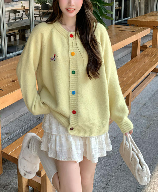 RMMZ1119#圆领彩扣小狗图案长袖毛衣开衫 商品图3