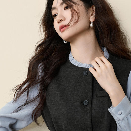 【11/19新品】熙世界高级感通勤职场风套装女装秋冬假两件磨毛衬衫阔腿裤两件套 商品图4