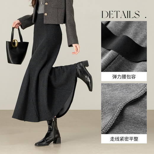 【内购】【遮肉显瘦】时尚通勤弹力高腰斜裁拼接设计厚针织呢鱼尾裙-W54QA4885 商品图3