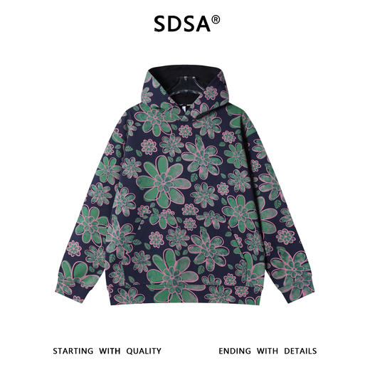 WY1349SDSA男士秋冬新款痞帅男装简约撞色花朵连帽卫衣宽松百搭套头上衣 商品图1