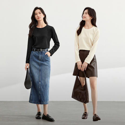 【内购】气质优雅几何提花针织圆领长袖T恤-151T58989X 商品图2