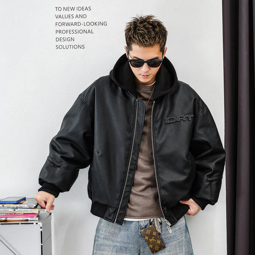 徐太浪【轻熟风 拼接字母】PU连帽羽绒服男冬季厚款保暖防寒外套 商品图2