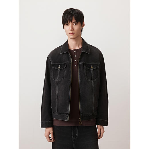 GXG男装 明线撞色牛仔夹克男宽松黑色复古外套夹克 25秋季热卖款 商品图3