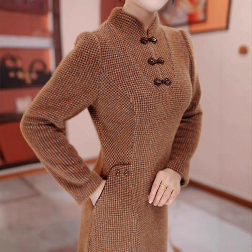 QYM C538雪花绒复古新中式改良版旗袍裙加厚保暖显瘦连衣裙 商品图3