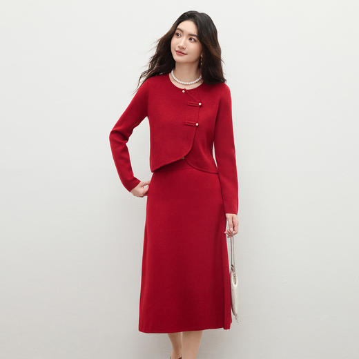 【内购】【免搭配针织套装】优雅聚会节日国风盘扣圆领短上衣&弹力腰A字裙-W53ZF4043 商品图2