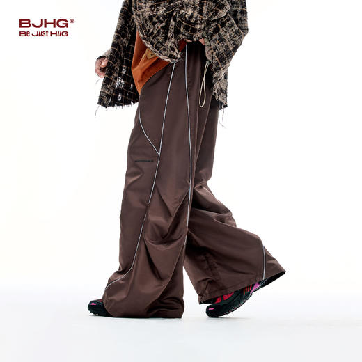 BJHG不计后果工装裤男秋季新款潮牌宽松休闲裤子白色反光条长裤女 商品图2