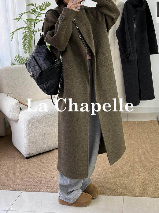 会员福利【官网2k+高端质感】拉夏贝尔/La Chapelle立领廓形绵羊毛大衣~松弛氛围感气质长款外套 商品图2