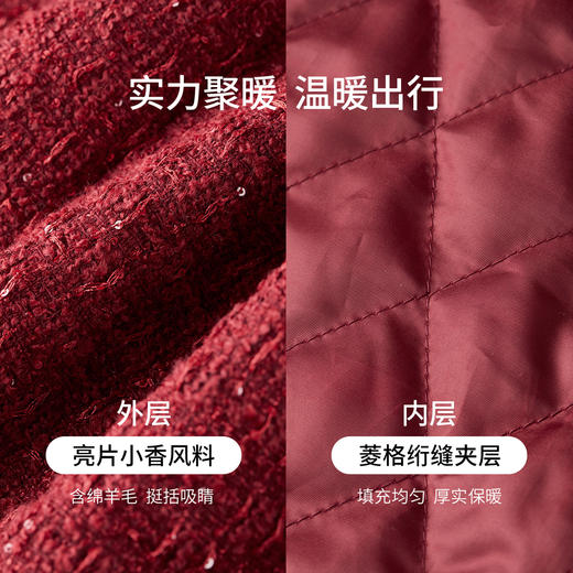 【内购】【免搭配套装】优雅小香风圆领夹棉厚保暖外套&裙摆开叉直筒裙-154ZA3734 商品图4