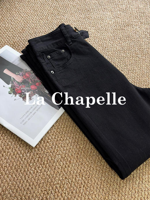 会员福利【12oz高弹+衣橱必备】拉夏贝尔/La Chapelle高腰两粒扣显瘦铅笔裤小脚裤牛仔裤 商品图7