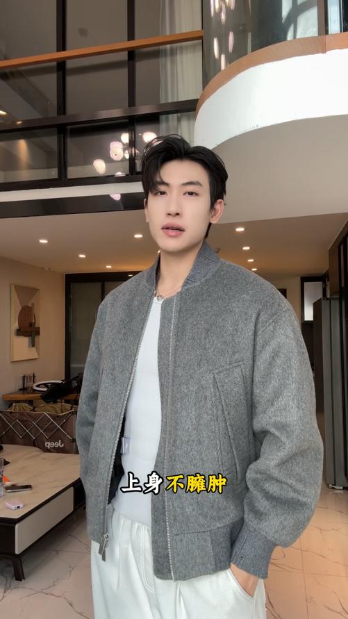 25-09SDSA秋冬新款痞帅男装简约时尚棒球领羊毛大衣羽绒服两件套百搭 商品图0