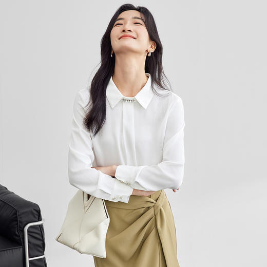 【内购】简约衬衫领金属扣缎面雪纺衫衬衫-153VA3903X 商品图4