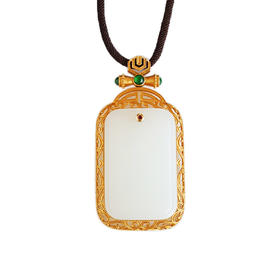 【天然正品】AU750收藏级黄金镶天然新疆且末料一级白油润度佳平安无事牌和田玉吊坠项链031125TJ32