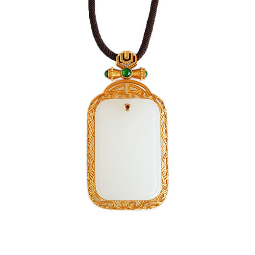 【天然正品】AU750收藏级黄金镶天然新疆且末料一级白油润度佳平安无事牌和田玉吊坠项链031125TJ32 商品图0