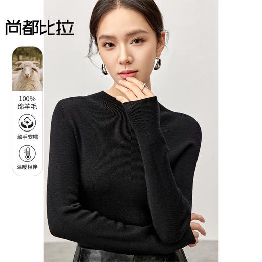 【内购】气质优雅简约半高领100%绵羊毛软糯舒适长袖针织衫-W53HA3618X 商品图0