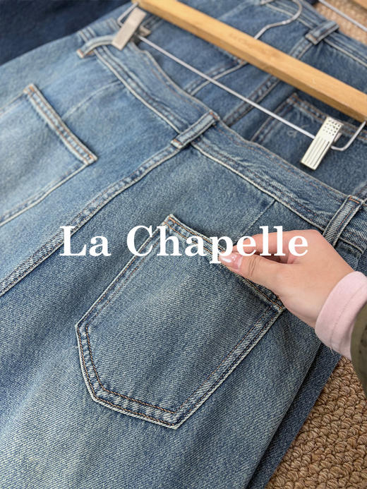 会员福利【高棉+莱赛尔！重磅质感】拉夏贝尔/La Chapelle高腰垂坠阔腿裤~宽松遮胯显瘦大码牛仔裤 商品图6