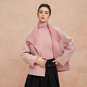 QH909斯尔丽2025新款韩版宽松廓形斜纹杂花纹理时尚双面双色羊毛大衣