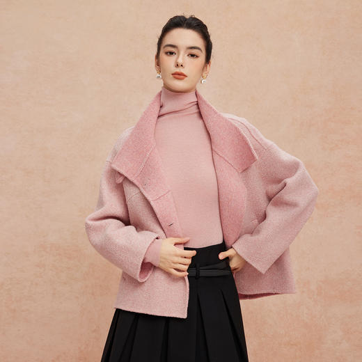 QH909斯尔丽2025新款韩版宽松廓形斜纹杂花纹理时尚双面双色羊毛大衣 商品图0