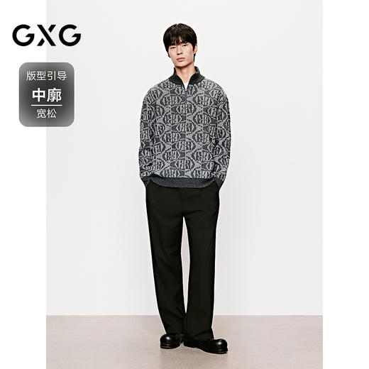 GXG男装 半开襟毛衣满印设计针织衫通勤高领毛衫 2025年冬季新品 商品图1