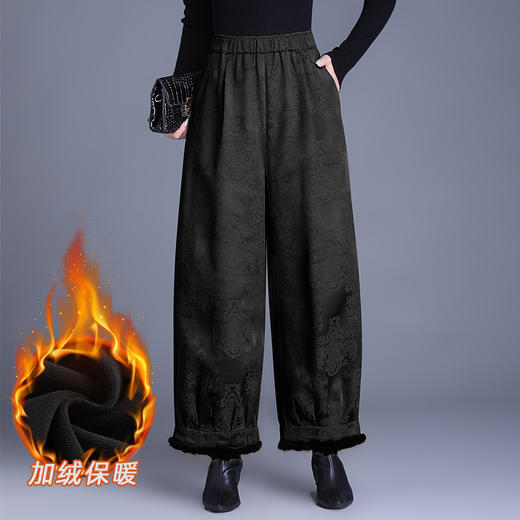 KQL 422H5323人丝提花秋冬加绒窄版直筒裤保暖显瘦九分裤 商品图4