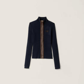 MIU-S 坑条羊绒拉链开衫