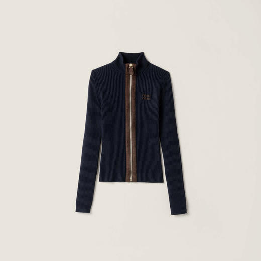 MIU-S 坑条羊绒拉链开衫 商品图0