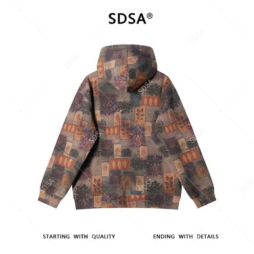 SDSA男士秋冬新款痞帅男装撞色扎染植物花卉连帽卫衣宽松百搭上衣 商品图4