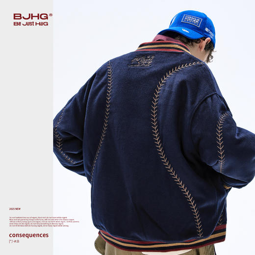 BJHG不计后果新年红夹棉棒球棉服男款冬美式运动棉衣圣诞节外套女 商品图1