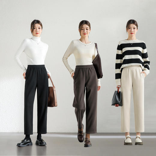 【内购】尚都比拉休闲松紧腰加绒舒适保暖萝卜裤上宽下窄轻运动哈伦小脚裤-144K57346 商品图1