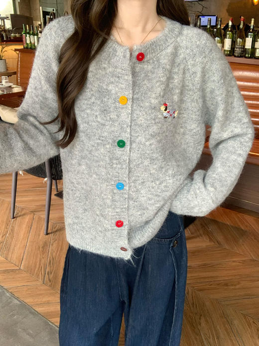 RMMZ1119#圆领彩扣小狗图案长袖毛衣开衫 商品图2