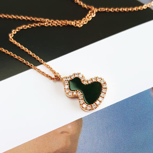 【95新】Qeelin麒麟Wulu系列18K玫瑰金镶钻翡翠petite wulu葫芦项链031125TJ26 商品图3