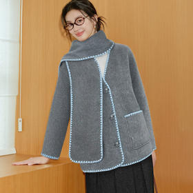 【严选】【薄雾微光】诗凡黎贝壳绣围巾大衣2025冬新款全羊毛双面呢外套女7GB470891