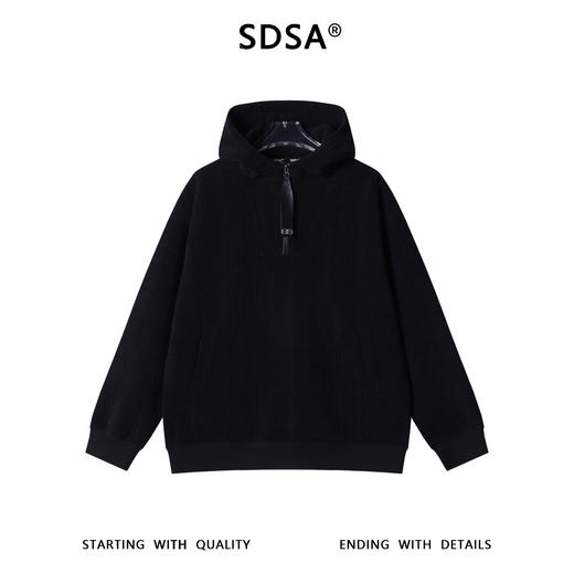 WY1393SDSA秋冬新款痞帅男装韩版纯色竖纹半拉链立领连帽卫衣百搭宽松 商品图1