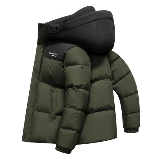 半身缘男女装 冬季男女同款情侣款连帽撞色拼接户外肌理感格纹羽绒服2556 商品图6