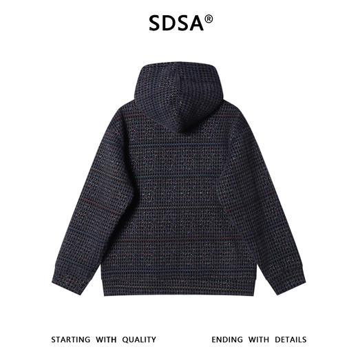 SDSA男士秋冬新款痞帅男装简约时尚绒毛彩色格纹抽绳连帽卫衣潮流 商品图4