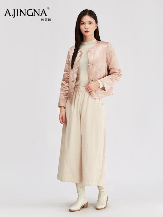 【缎面刺绣】阿菁娜冬季新款中式缎面棉服刺绣提花盘扣设计矜贵色调显气质F30D215006 商品图4