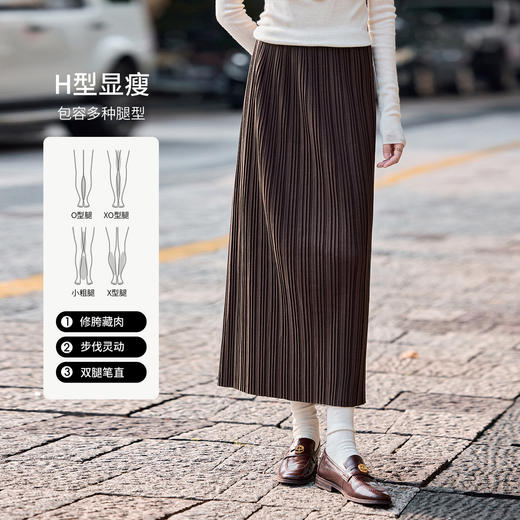 【内购】【开叉拼接蕾丝】优雅通勤竖纹肌理磨毛加厚保暖两穿直筒百褶裙-W54QF4859 商品图1