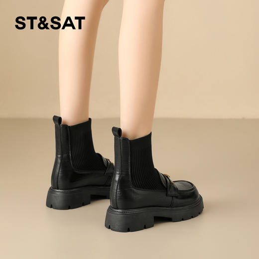 星期六加绒时髦压纹学院风袜筒靴SSD4118T45 商品图7
