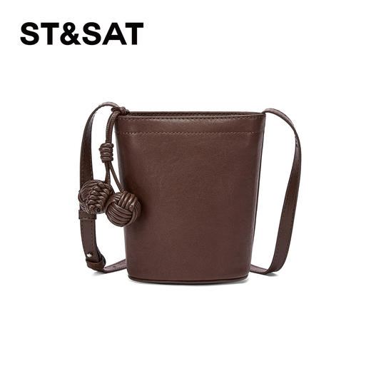 星期六复古撞色皮质编织装饰竖款水桶包SSD521A03Z 商品图10