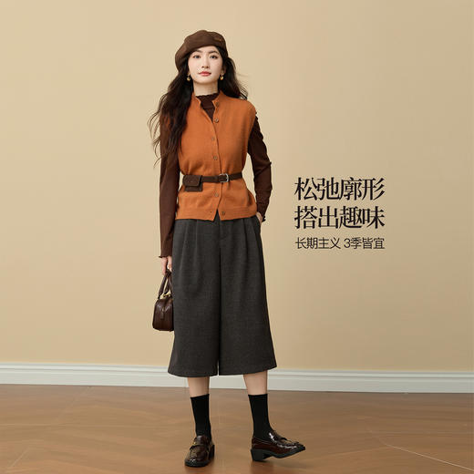 【11/19新品】熙世界琥珀橘色针织背心马甲女2025年秋冬新款单排扣无袖毛衣开衫 商品图1