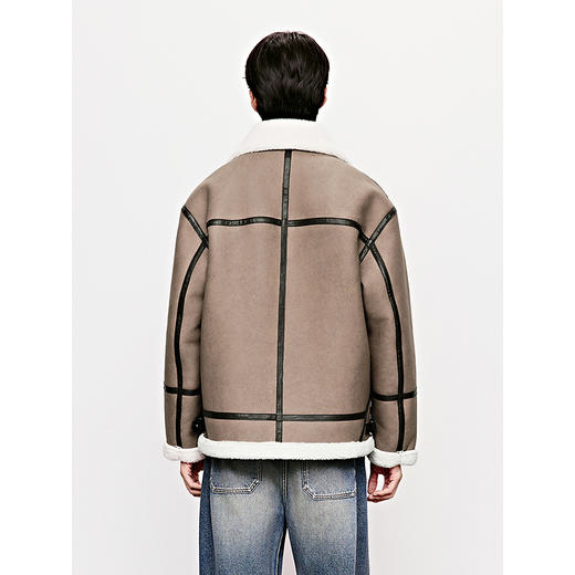 GXG男装 廓形棕色皮毛一体翻领撞色休闲夹克外套 25年冬季 商品图4