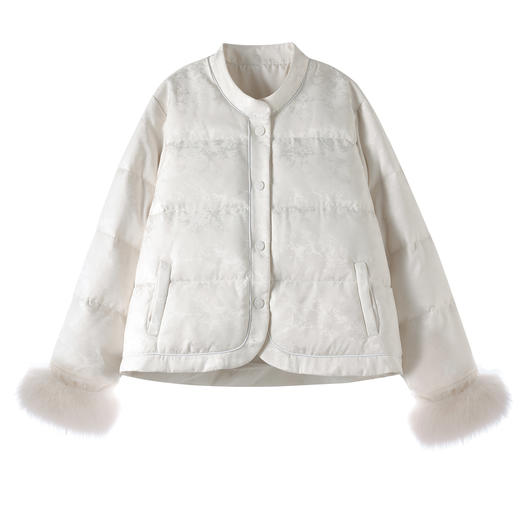 HR YJLY86851中式短款羽绒服提花新中式外套配狐狸毛 商品图4