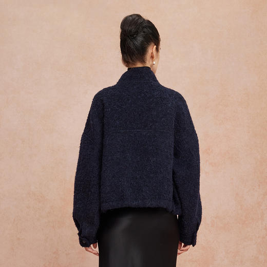 QH911斯尔丽25新款含苏力羊毛颗粒质感宽松斗篷感配同面料时尚羊毛大衣 商品图7