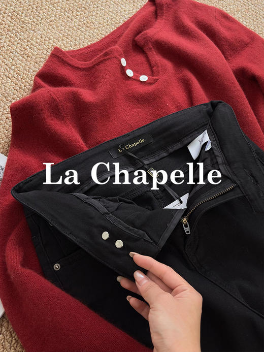 会员福利【12oz高弹+衣橱必备】拉夏贝尔/La Chapelle高腰两粒扣显瘦铅笔裤小脚裤牛仔裤 商品图4