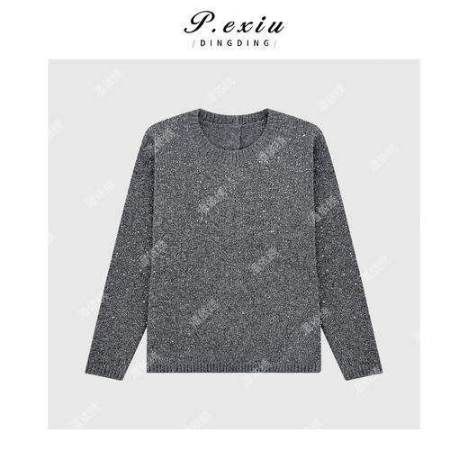 04-4潘依绣丁丁宠粉羊毛高级感重工亮片后排扣圆领长袖针织上衣L2768 商品图1