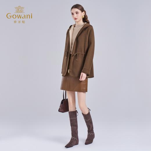 乔万尼2025冬新品连帽设计抽绳轻休闲羊毛驼绒混纺短款大衣外套ED4A793 商品图3