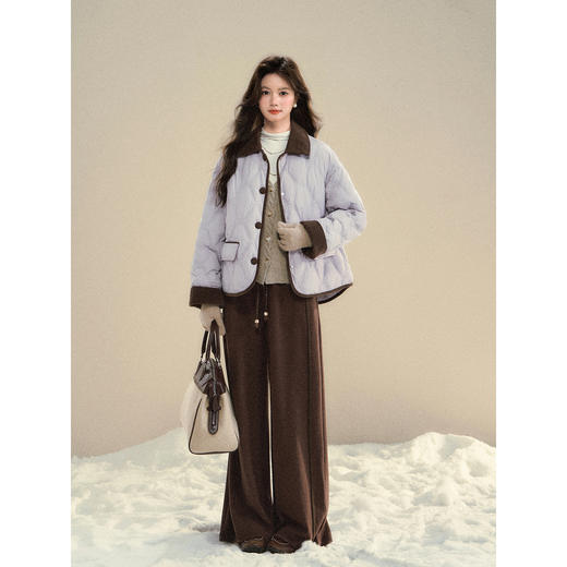 鹿向南「紫芋绵柔」90白鸭绒薄羽绒服女冬装轻薄菱格紫色翻领外套 商品图1