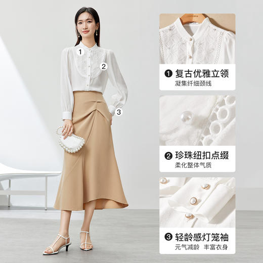 【内购】尚都比拉浪漫唯美文艺氛围感小众设计宫廷风网纱拼接立领长袖衬衫-153CJ3581X 商品图3