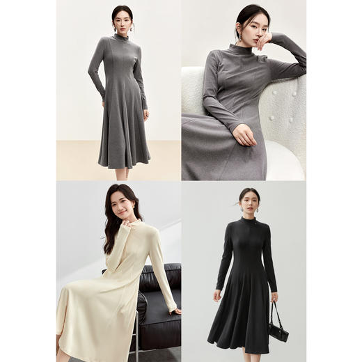 【内购】优雅通勤赫本风小黑裙半高领装饰金属垂感大摆弹力显瘦连衣裙-144L56449 商品图2
