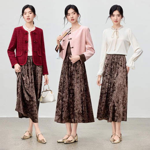 【内购】【免搭配套装】优雅通勤圆领双面绒感PU皮外套&松紧腰半身裙-Q53ZJ4647Z 商品图2