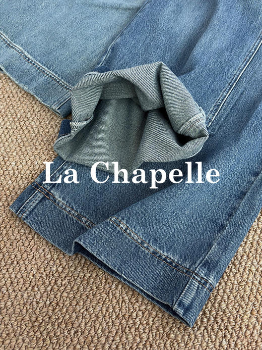 会员福利【高棉+莱赛尔！重磅质感】拉夏贝尔/La Chapelle高腰垂坠阔腿裤~宽松遮胯显瘦大码牛仔裤 商品图7